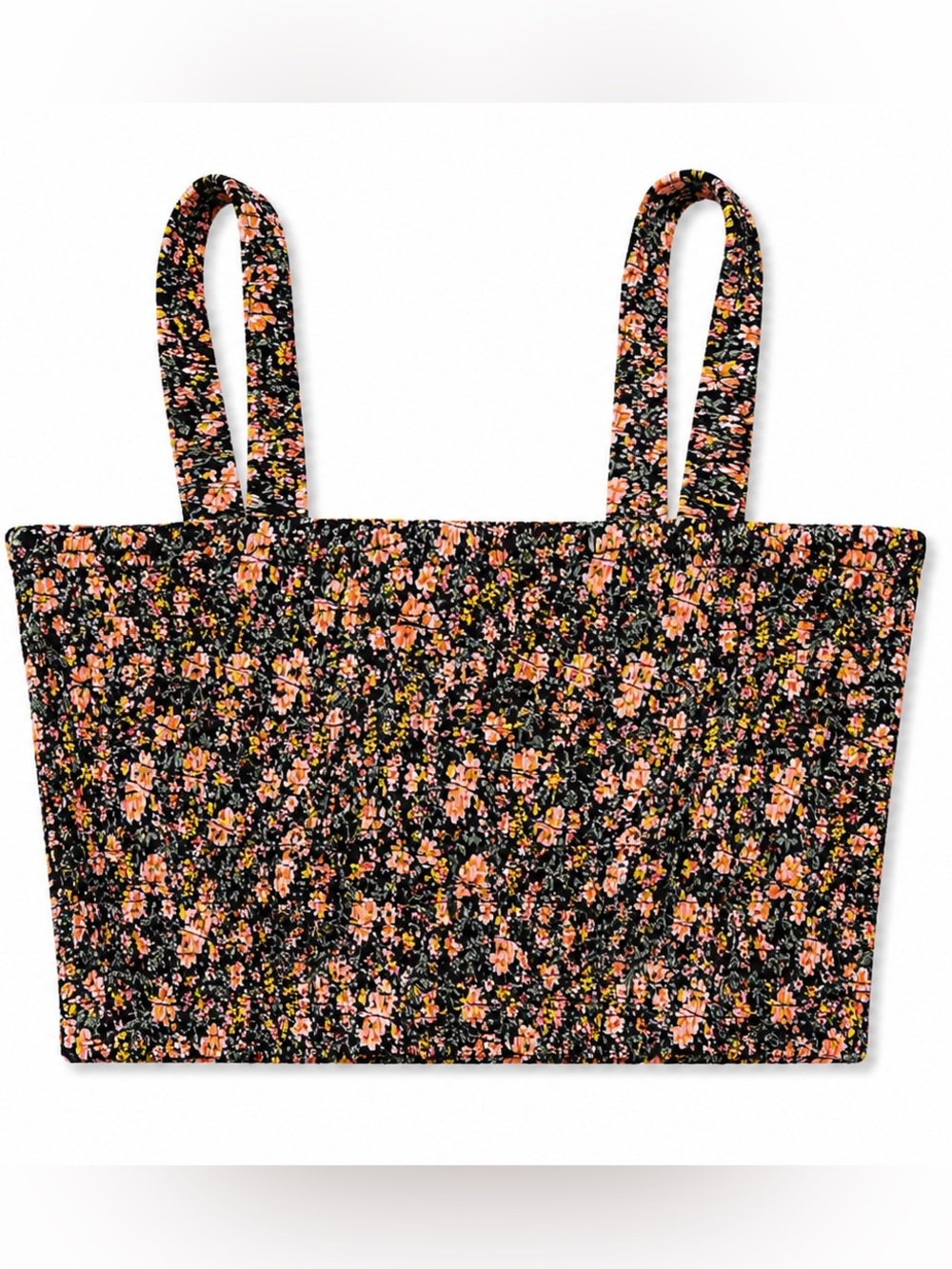 American Eagle Floral Smocked Crop Top Black Pink Yellow Medium NWT Boho